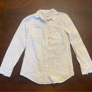Old Navy Off White Button Down Shirt with Navy Blue Anchor Pattern XS